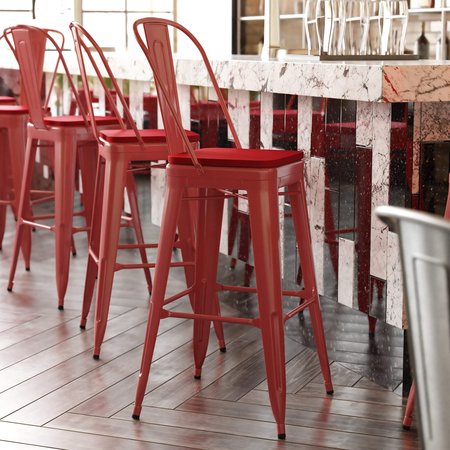 FLASH FURNITURE 30" Red Metal Counter Stool-Red Poly Seat CH-31320-30GB-RED-PL2R-GG
